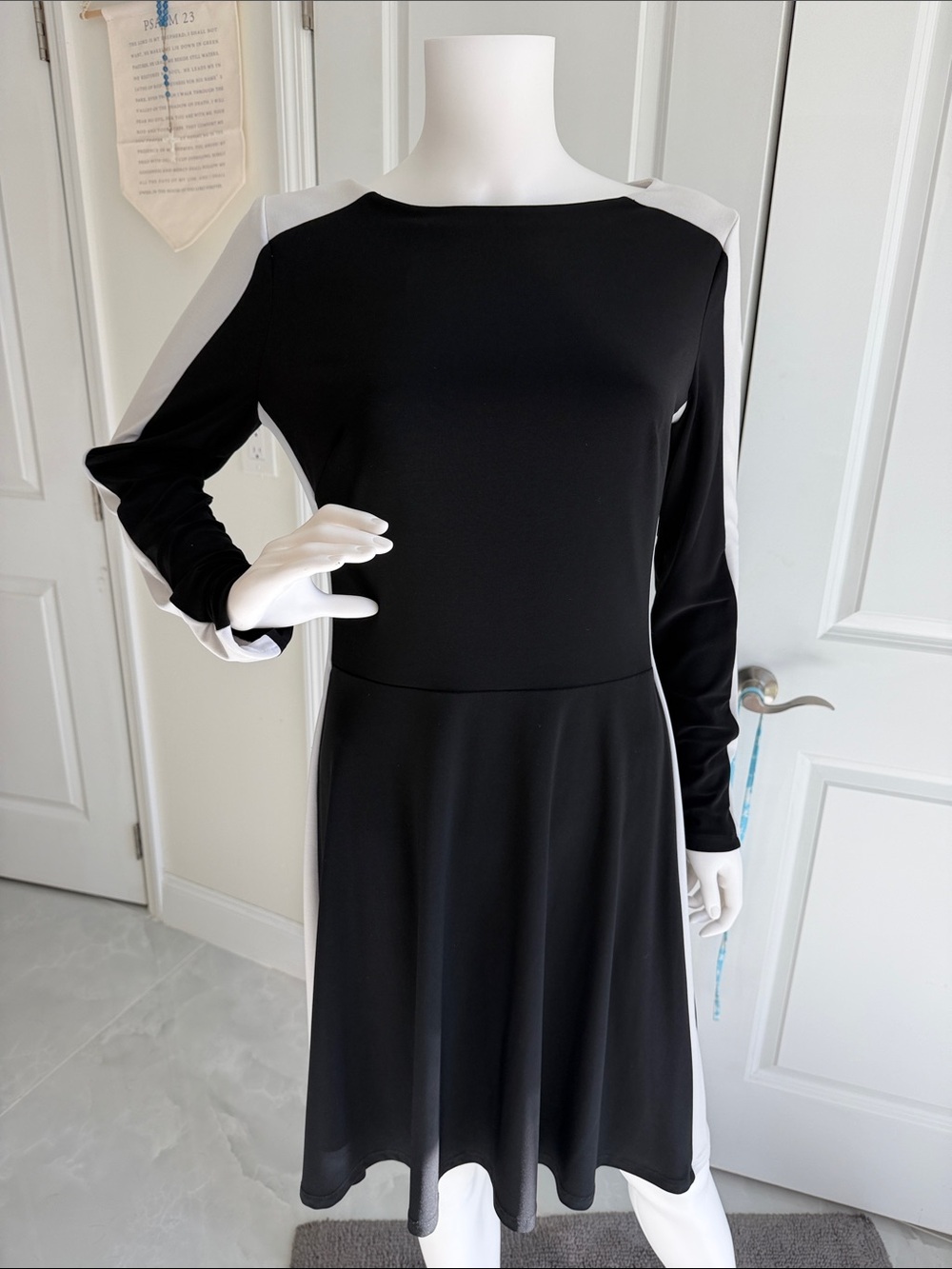 Lauren Ralph Lauren Black and White Long-Sleeve A-Line Dress